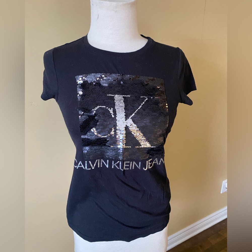 Calvin Klein Black Sequin Logo Tee